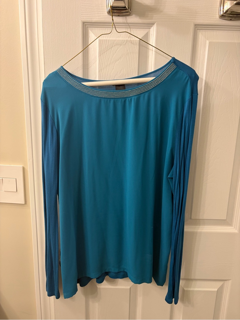 Ann Taylor Teal Long-Sleeve Boatneck Top